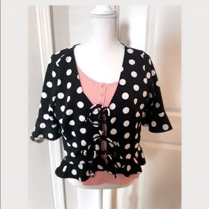 Polkadot tied blouse back and white